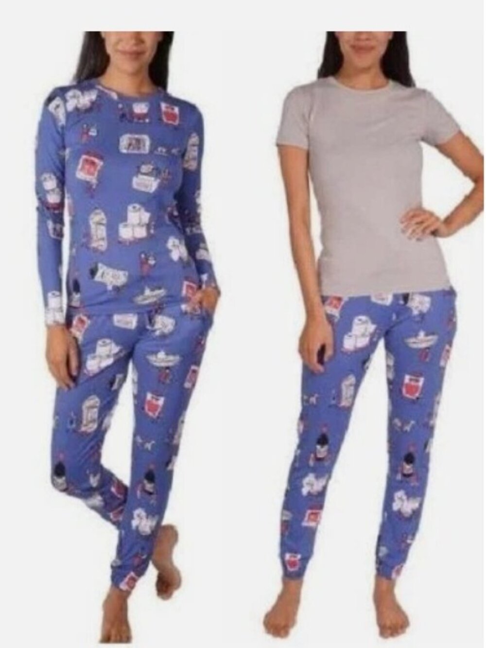Munki Ladies 3 piece Pajama Set pants shirt XXL Blue Grey PJ's Womens